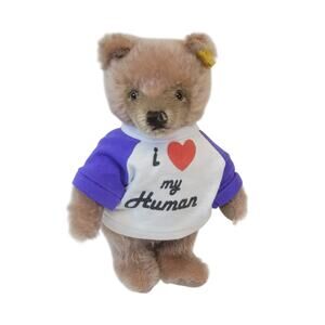 Vintage Steiff Teddy Bear 0202/26 Austria Wool Cotton I Love My Human Shirt